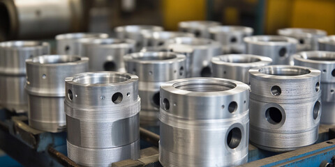 Fototapete - Heavy aluminum metal fittings displayed in industrial setting Generative AI