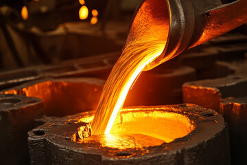 Aufkleber - Pouring liquid steel from a molten metal ladle Generative AI