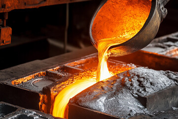 Aufkleber - Liquid steel pouring from a molten metal ladle in factory Generative AI