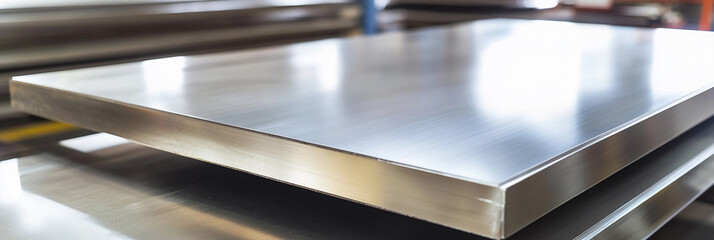 Aufkleber - Stainless steel sheets stacked for industrial use in workshop Generative AI