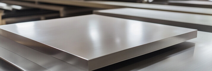 Poster - Stainless steel sheets stacked and prepared for fabrication Generative AI