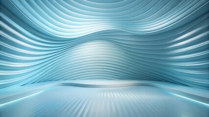 Wall Mural - Abstract Serene Blue Wave Architectural Design Background with Subtle Lighting and a Gently Curved Platform