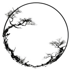 Wall Mural - png stroke outline bonsai frame drawing circle nature.