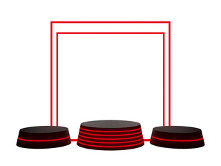 Wall Mural - 3d black geometric product podium with red neon light