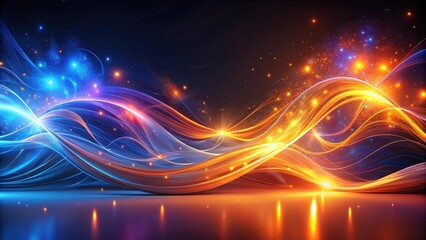 Wall Mural - Abstract Glowing Waves with Energetic Sparks and Shimmering Lights on Reflective Surface