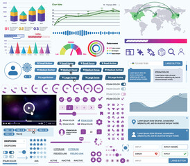 Canvas Print - a set of ui ux elements for financial applications and platforms: buttons, panels, charts, calendars