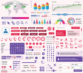 Canvas Print - a set of ui ux elements for financial applications and platforms: buttons, panels, charts, calendars