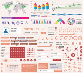 Canvas Print - a set of ui ux elements for financial applications and platforms: buttons, panels, charts, calendars