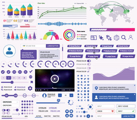 Canvas Print - a set of ui ux elements for financial applications and platforms: buttons, panels, charts, calendars