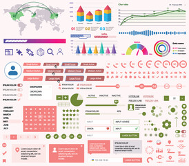 Canvas Print - a set of ui ux elements for financial applications and platforms: buttons, panels, charts, calendars