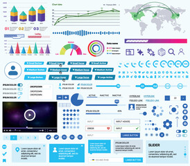 Canvas Print - a set of ui ux elements for financial applications and platforms: buttons, panels, charts, calendars
