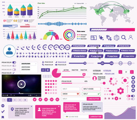 Canvas Print - a set of ui ux elements for financial applications and platforms: buttons, panels, charts, calendars