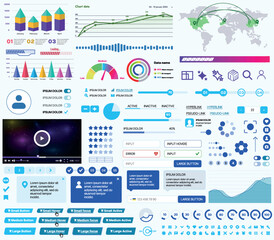 Canvas Print - a set of ui ux elements for financial applications and platforms: buttons, panels, charts, calendars