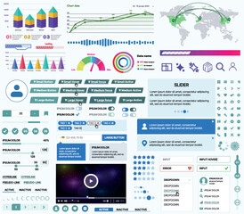 Canvas Print - a set of ui ux elements for financial applications and platforms: buttons, panels, charts, calendars