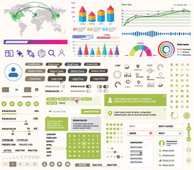 Canvas Print - a set of ui ux elements for financial applications and platforms: buttons, panels, charts, calendars