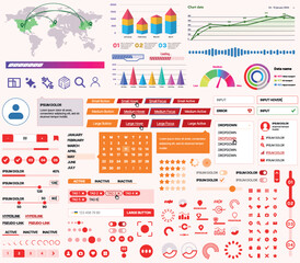 Canvas Print - a set of ui ux elements for financial applications and platforms: buttons, panels, charts, calendars