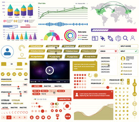 Canvas Print - a set of ui ux elements for financial applications and platforms: buttons, panels, charts, calendars