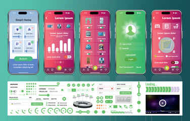Canvas Print - a set of ui ux elements for smart home management mobile apps: an interface with buttons, panels, gr