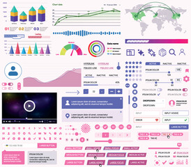 Canvas Print - a set of ui ux elements for financial applications and platforms: buttons, panels, charts, calendars