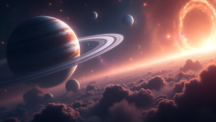 spaceship and planet