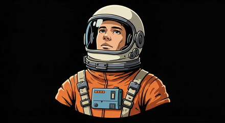 an astronaut in orange space suit, raster illustration isolated on black background.