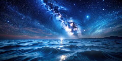 Wall Mural - Celestial Ocean A Serene Night Seascape Under a Starry Sky with a Milky Way Galaxy Display