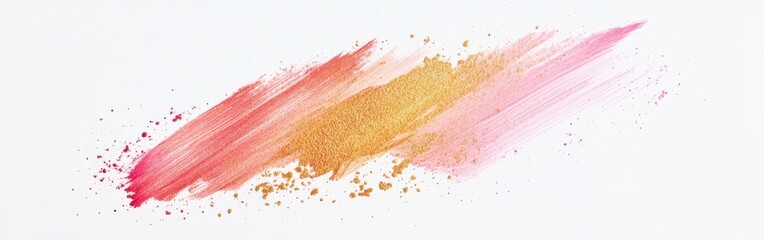 Poster - Colorful specks of pink and gold blend harmoniously on a white background, showcasing a delicate artistic approach