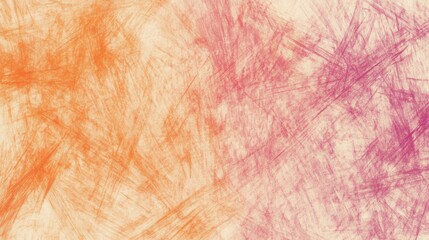 Poster - Exploration of chaotic pencil strokes in minimalist art with vibrant orange and pink hues