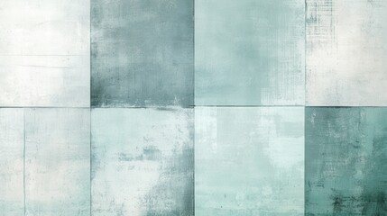 Poster - Minimalist fragmented grid design in muted mint shades creating a calm and modern aesthetic for contemporary spaces