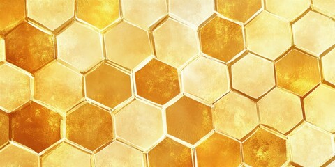 Fototapete - Honeycomb-inspired texture showcasing a vibrant golden hue and intricate hexagonal patterns