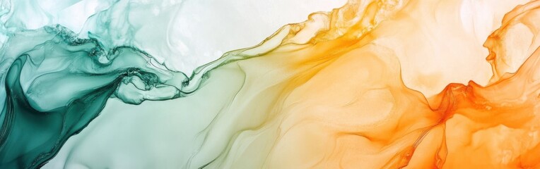 Aufkleber - Dynamic interplay of translucent amber and mint strokes creates an abstract visual masterpiece in soft hues