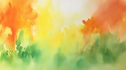 Leinwandbilder - Vibrant watercolor background with a warm color transition from yellow to green in an artistic style