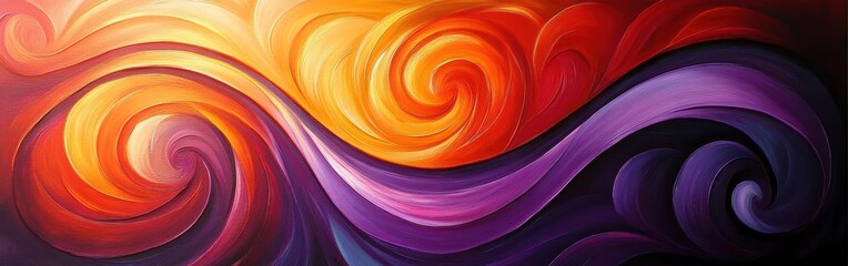 Leinwandbilder - Vibrant abstract painting with swirling colors in shades of orange, purple, and yellow creating dynamic movement and energy