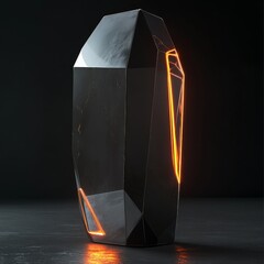 Aufkleber - Dark Crystal Obelisk with Glowing Edges: A futuristic monolith featuring sharp angles and vibrant orange illumination against a somber backdrop.