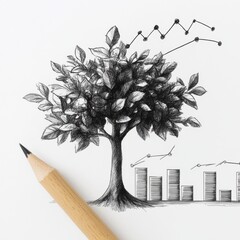 Poster - Financial growth tree showcasing upward trends and graphs in a creative illustration of prosperity