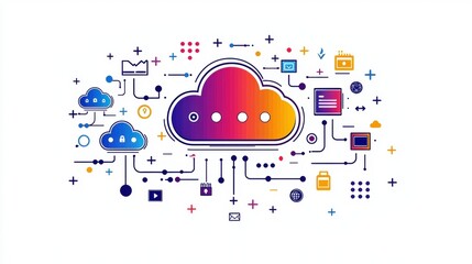 colorful cloud computing concept with icons and technology elements for digital innovation