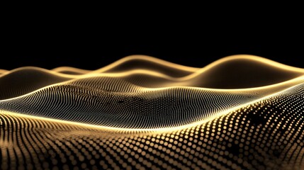 A golden glowing particle field forms dynamic rolling landscape shapes