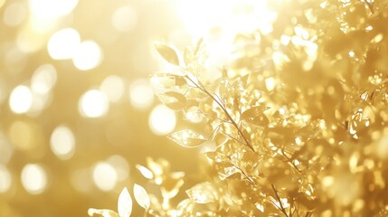 Poster - Golden leaves illuminated by bright sunlight in an outdoor setting