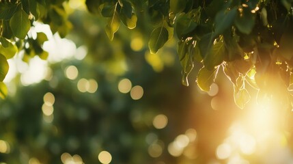 Poster - Sunlight shines through green leaves on a warm summer day
