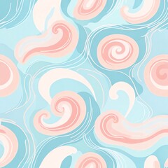Wall Mural - abstract pastel swirls: a dreamy blue and pink seamless pattern