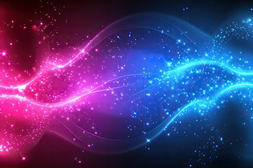 Wall Mural - abstract glowing waves of vibrant pink and blue, dotted with sparkling particles