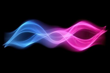 Wall Mural - abstract glowing blue and pink wave forms on black background