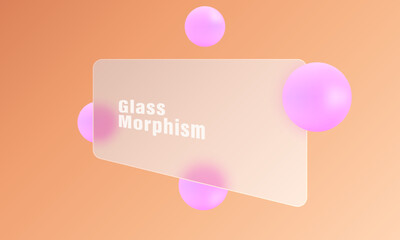 Canvas Print - imitation glass banner with spheres on gradient background. abstract background in glass morphism st
