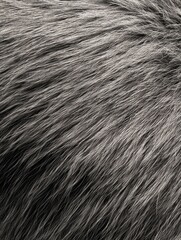close-up of a fur texture. the fur appears to be soft and fluffy, with a mix of light and dark grey 