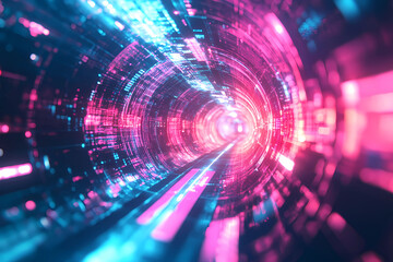 Wall Mural - abstract futuristic background with pink blue glowing neon moving high speed wave lines and bokeh li