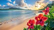 © Яна Ерік Татевосян - Beautiful tropical beach and flowers. Selective focus.