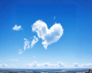 Wall Mural - heart - cloud over the misty plain a large heart - shaped cloud floats in a clear blue sky. below li