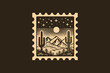 © Victoria - Vintage postage stamp with a desert scene, mountains, and cactus