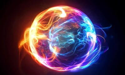 Wall Mural - A radiant neon circle glow on a black background with a gradient effect

