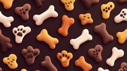 Dog bone vector dog paw doodle seamless pattern isolated